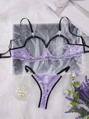 Women's Lace Satin Sexy Lingerie Set for Nightwear and Intimate Wear