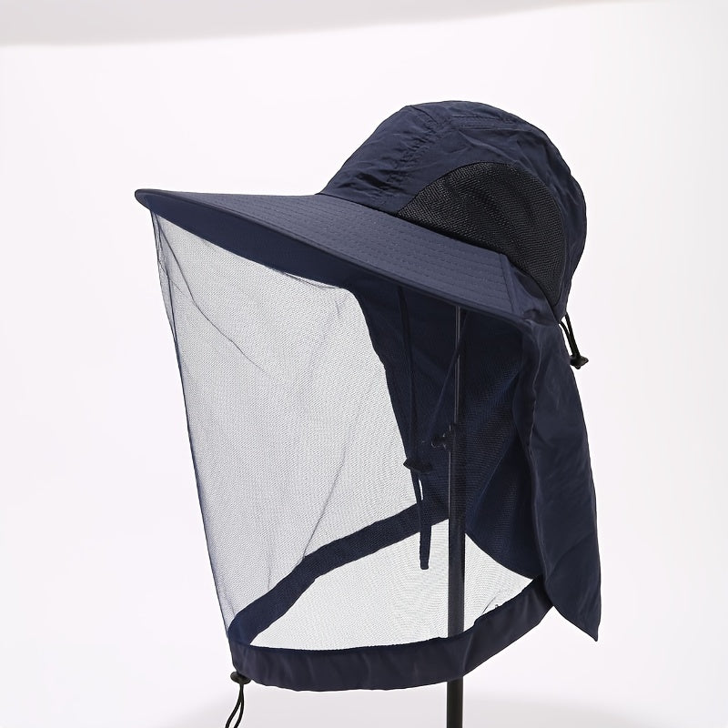 Outdoor Mesh Hat with Face Cover Sun Protection Breathable Mask for Fishing