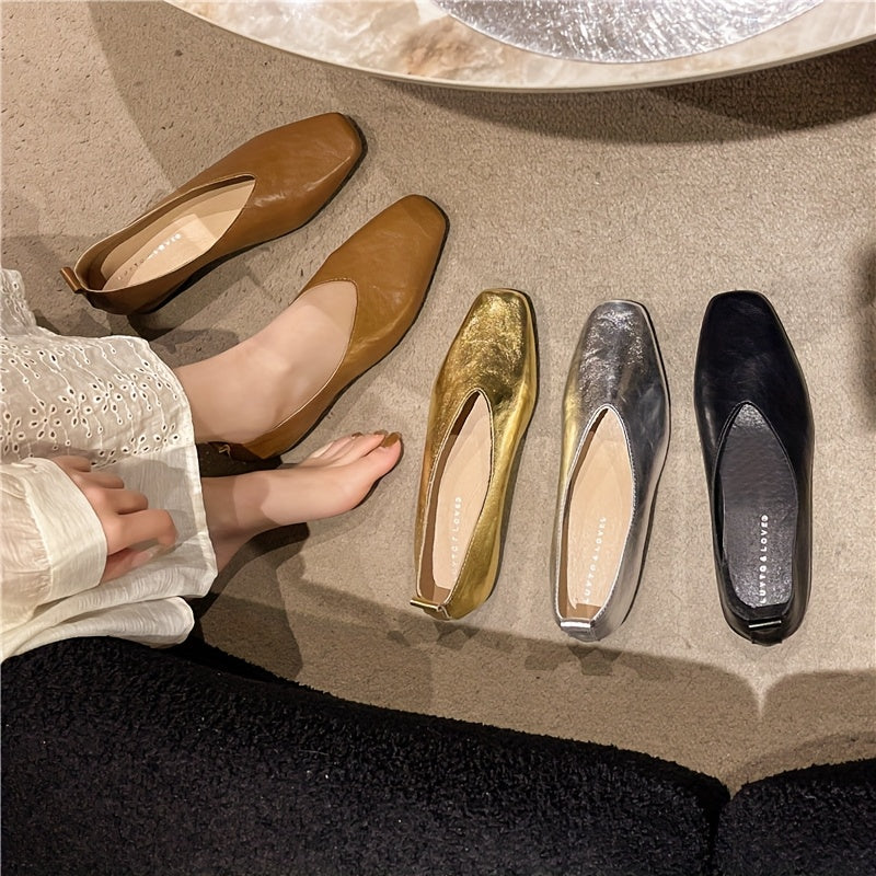 Women's Vintage Mary Jane Flats Square Toe Faux Leather Slip-On All-Season