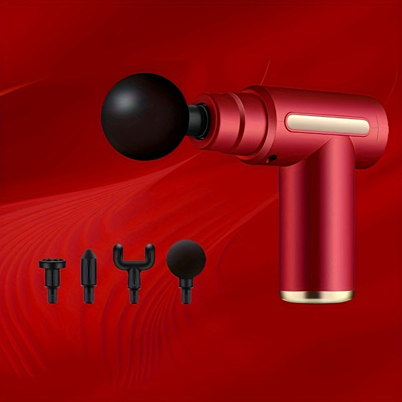 LED sensorli ekran, 4 ta almashtiriladigan bosh, USB zaryadlash, 1200mAh litiy batareyasi bilan quvvatlanadigan portativ massaj quroli - fitness va tiklanish uchun chuqur to'qima perkusiyali massajer, ideal