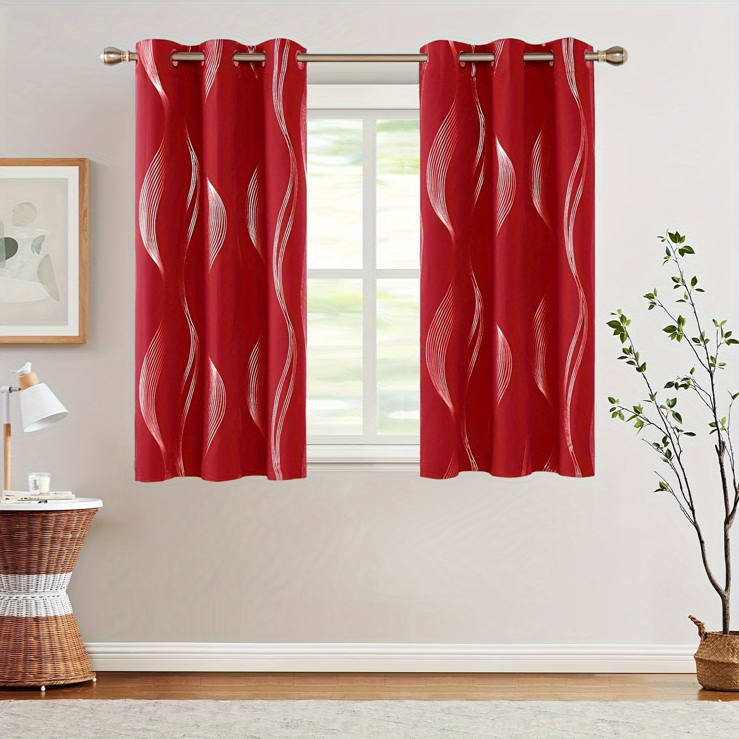 Contemporary Blackout Curtains 2 Pieces Woven Polyester Grommet Top Room Darkening