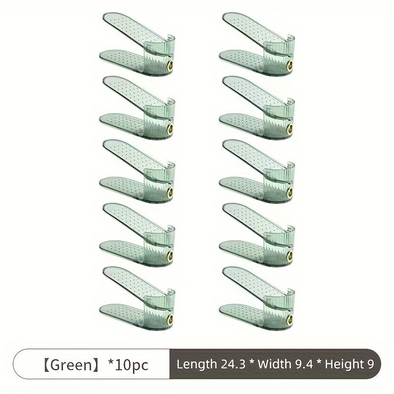 10-Pack Foldable Shoe Racks with Adjustable Shelves Double-Deck Plastic Shoe Storage Organizer for Living Room
