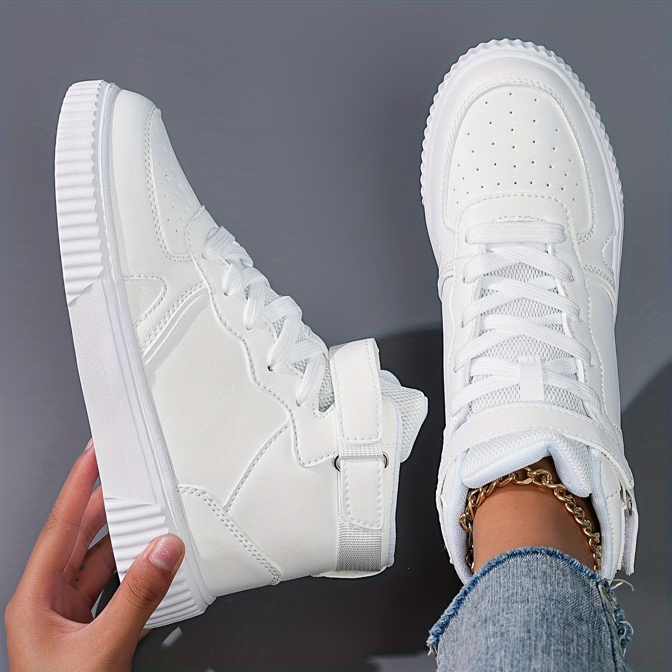 Women Casual High Top Sneakers Solid Color Lightweight All-Season