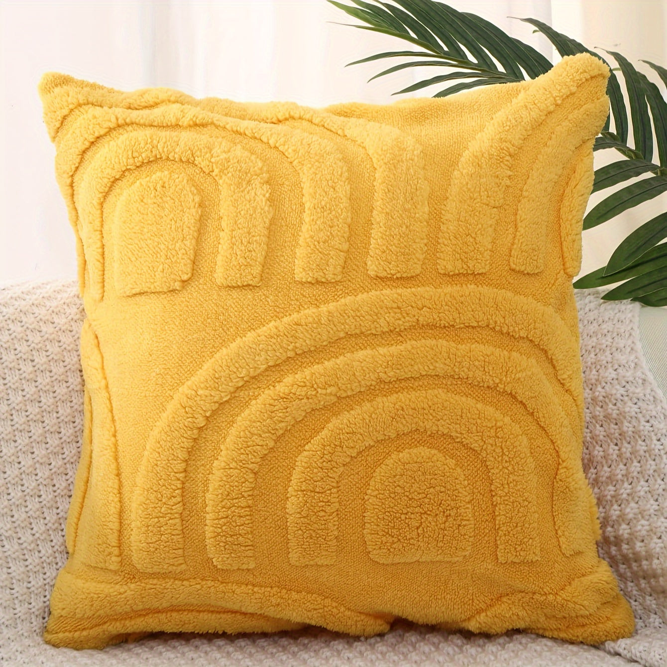 Luxurious PVC Fleece Arch Flower Shaped Throw Pillow Cover for Sofa Bed Decor
