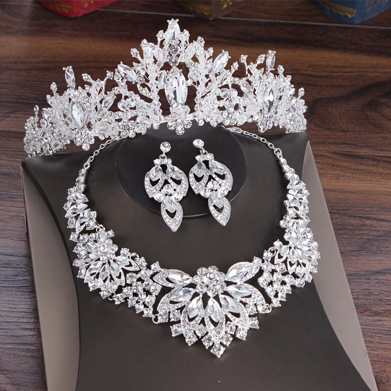 Qoʻlda tayyorlangan rhinestone taxtli taqinchoq va sirgʻa toʻplami, toʻy uchun kelin taqinchoqi va sirgʻa