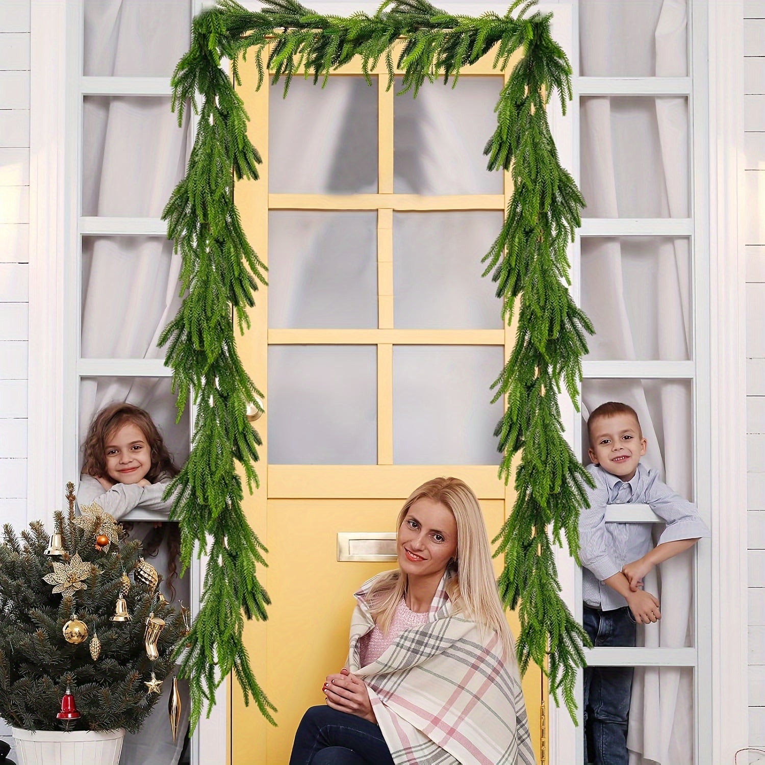 182.88cm sun'iy Norfolk pine garlandi, sedar yashil o'simliklar bilan, ichki va tashqi Rojdestvo bezaklari