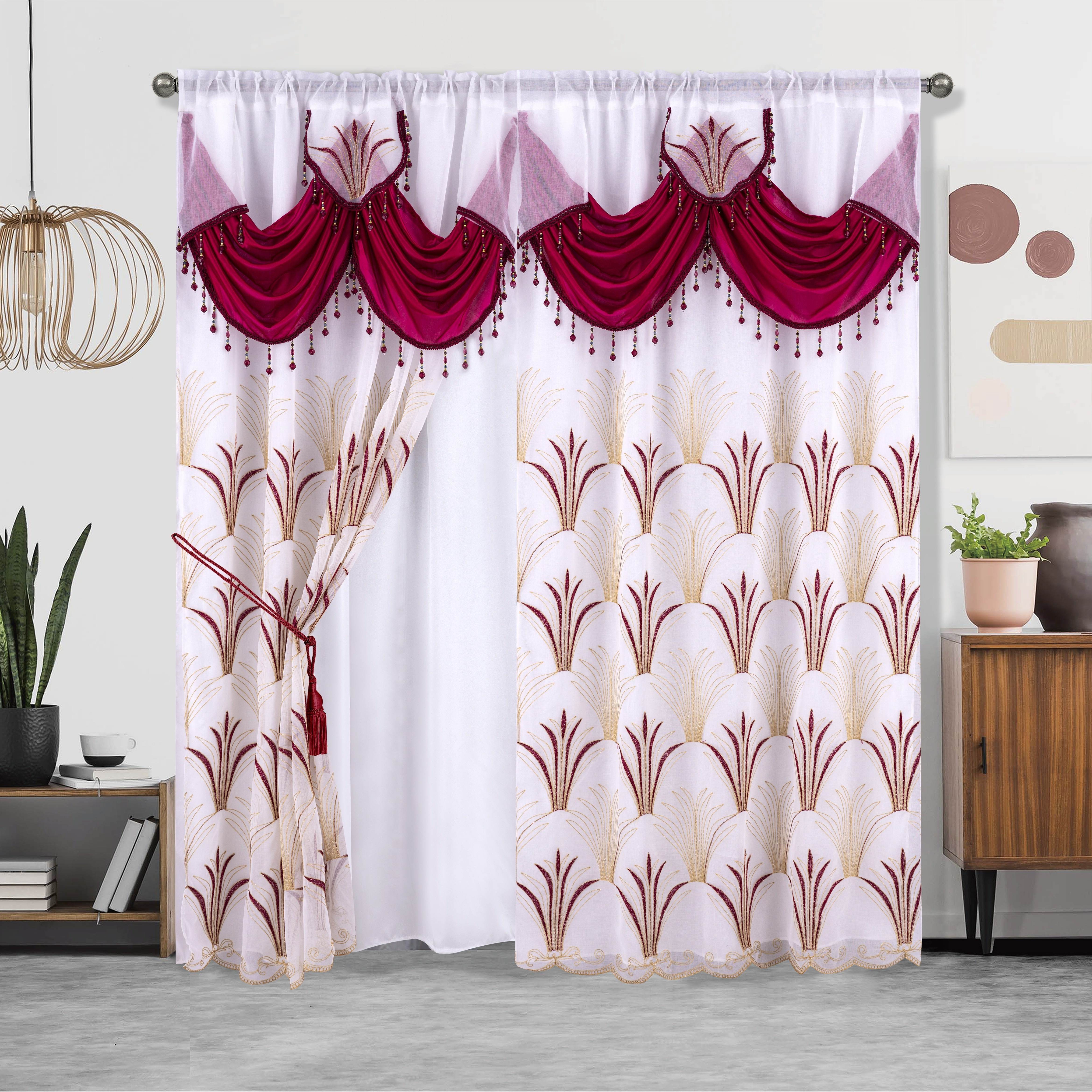 Embroidered Double Layer Curtain 132x213 cm for Living Room Bedroom