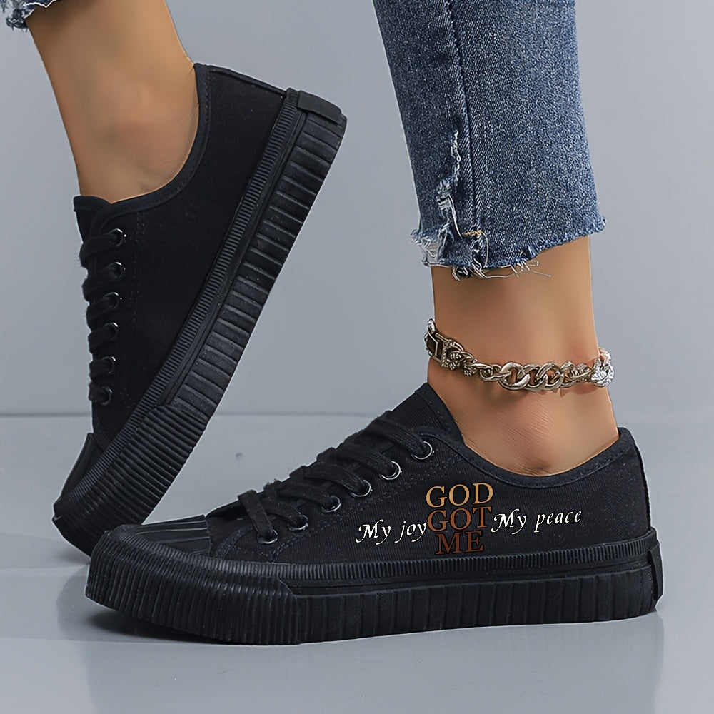 Women's Black and White Casual Sneakers Rubber Sole Lace-Up All-Season