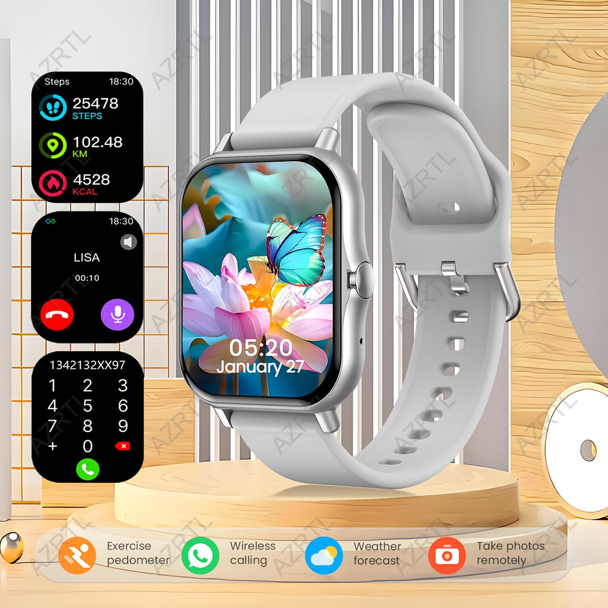 1.83-Inch Full Touch Screen Smartwatch with Call Message Pedometer Sports Modes Compatible with IOS Android