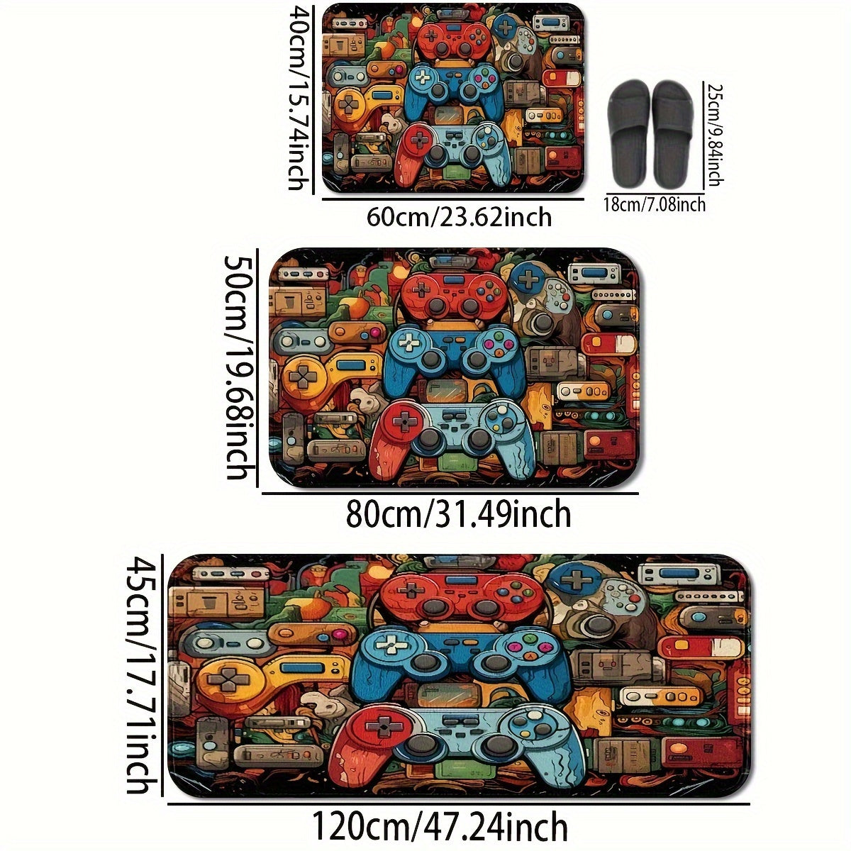 Retro Gaming Controller Rug Non-Slip Door Mat for Game Room Bedroom Entry