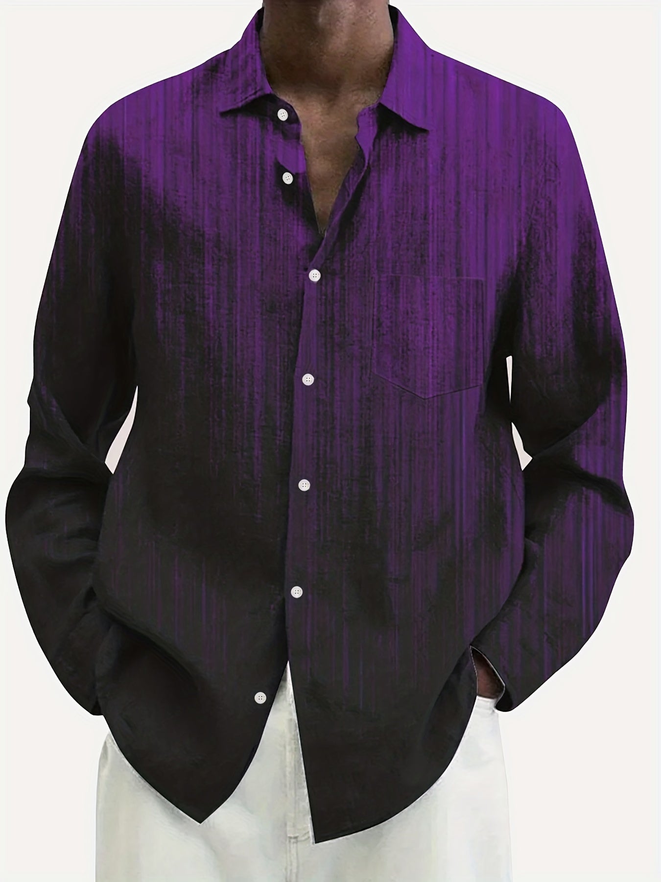 Plus Size Men's Ombre Gradient Textured Woven Shirt for Fall Winter