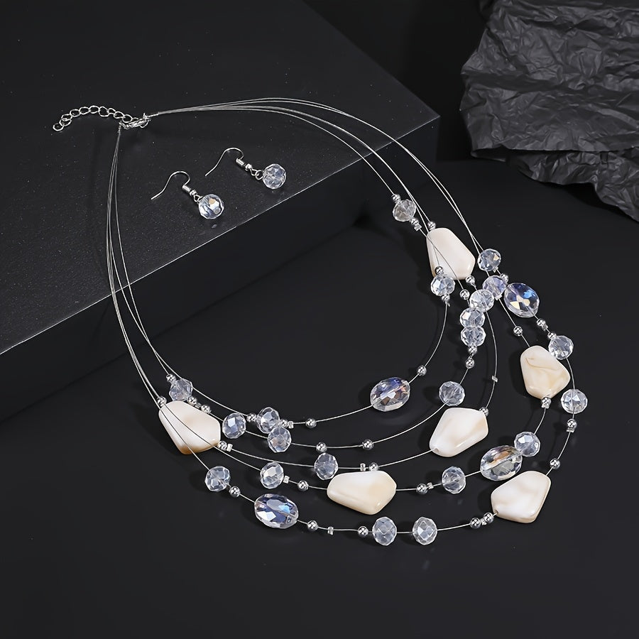 Boho Punk Jewelry Set Geometric Resin Beaded Necklace and Earrings for Women