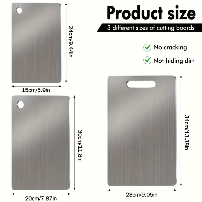 3-Piece Stainless Steel Cutting Board Set for Food Slicing Camping Hiking