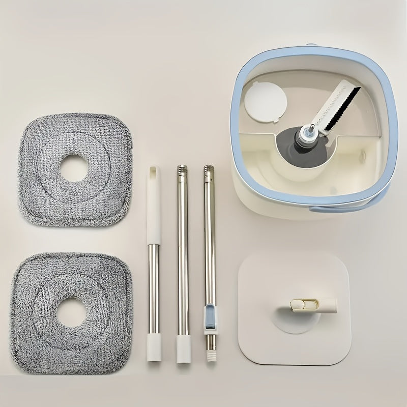 Rotating Mop and Bucket Kit with 2 Microfiber Cloths for Floor Cleaning