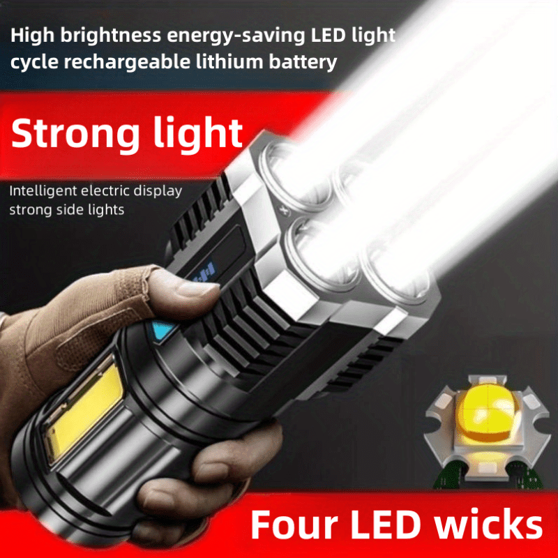 Rechargeable LED Flashlight with 400mAh Battery COB Side Light USB Powered Outdoor Searchlight