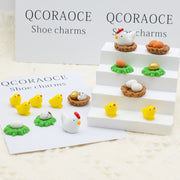 Unisex Resin Chicken Egg Shoe Charms Vibrant Yellow 3D Animal Decorations