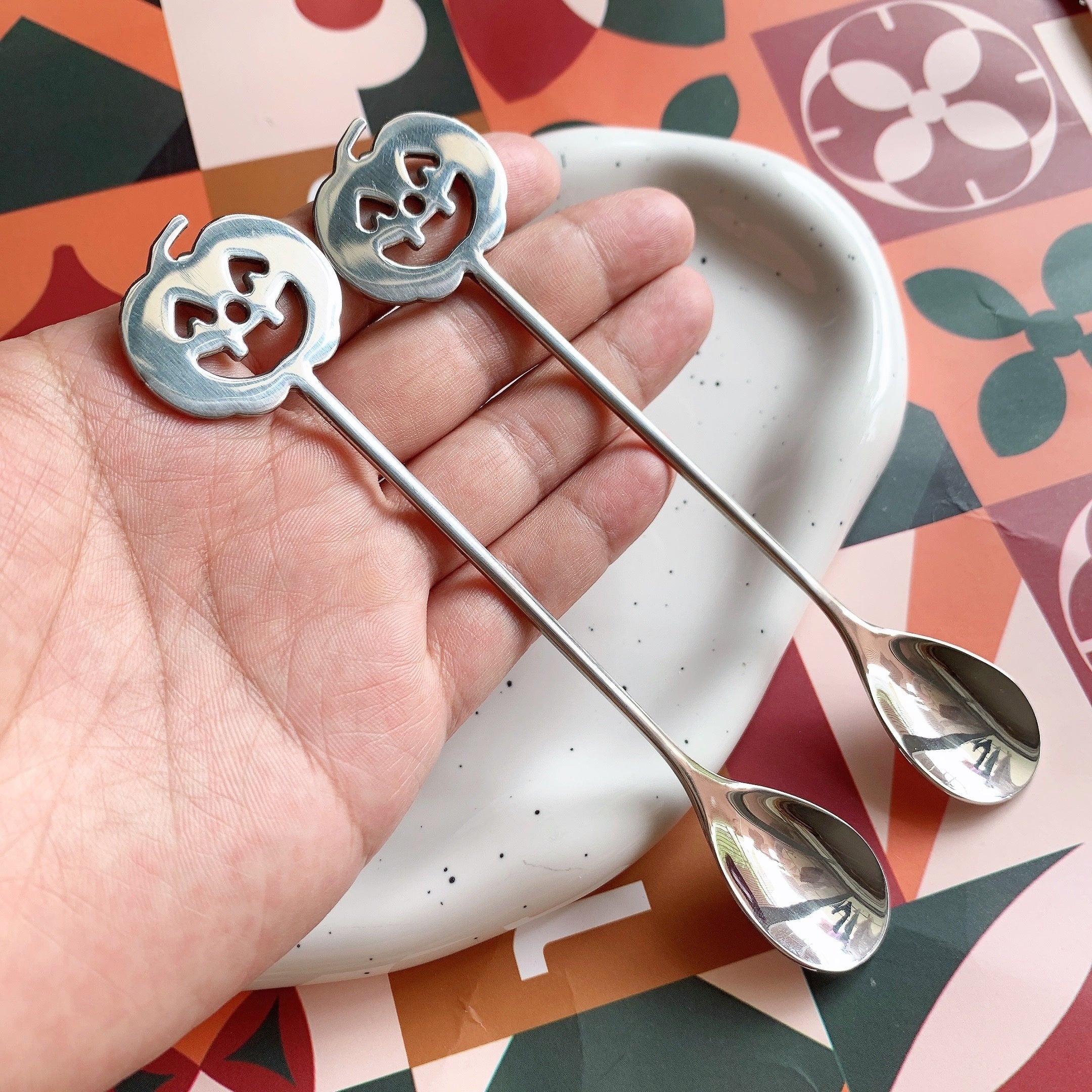 Set de cucharas de café y té en acero inoxidable para Halloween, diseño de calabaza, para vajilla de fiesta