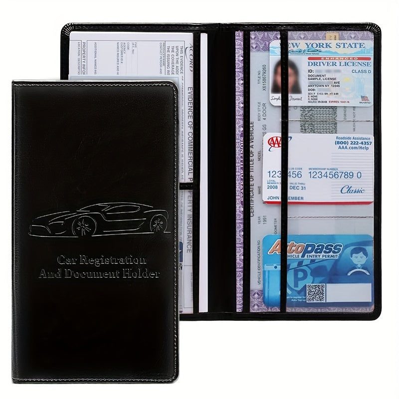Red PVC Car Registration Insurance Card Holder for Men Women Compact Organizer