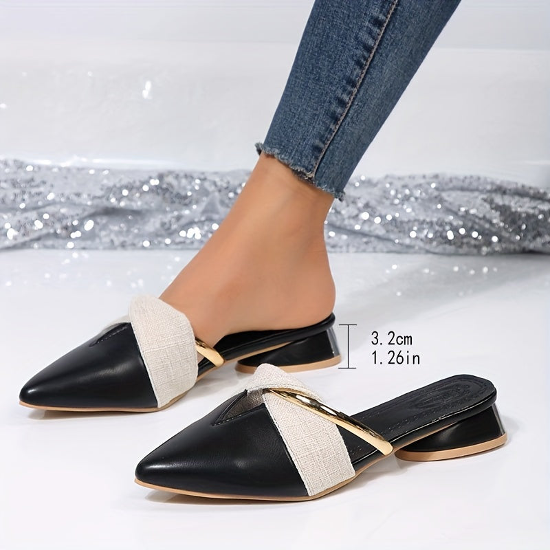 Women's V Cut Out Slip-On Block Heel Sandals with Pointed Toe