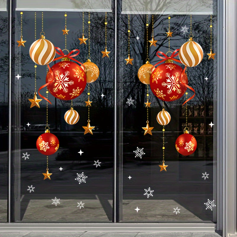 Adhesivos para ventanas de Navidad Copos de nieve, bolas, estrellas, reutilizables, PVC, fácil de aplicar