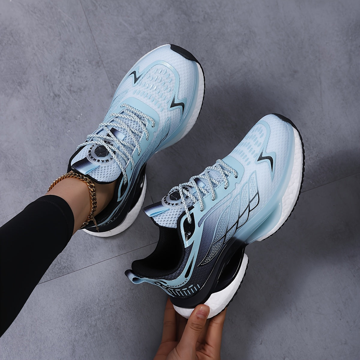 Zapatillas de running transpirables para mujer con malla y amortiguación, deportivas atléticas negras y teal