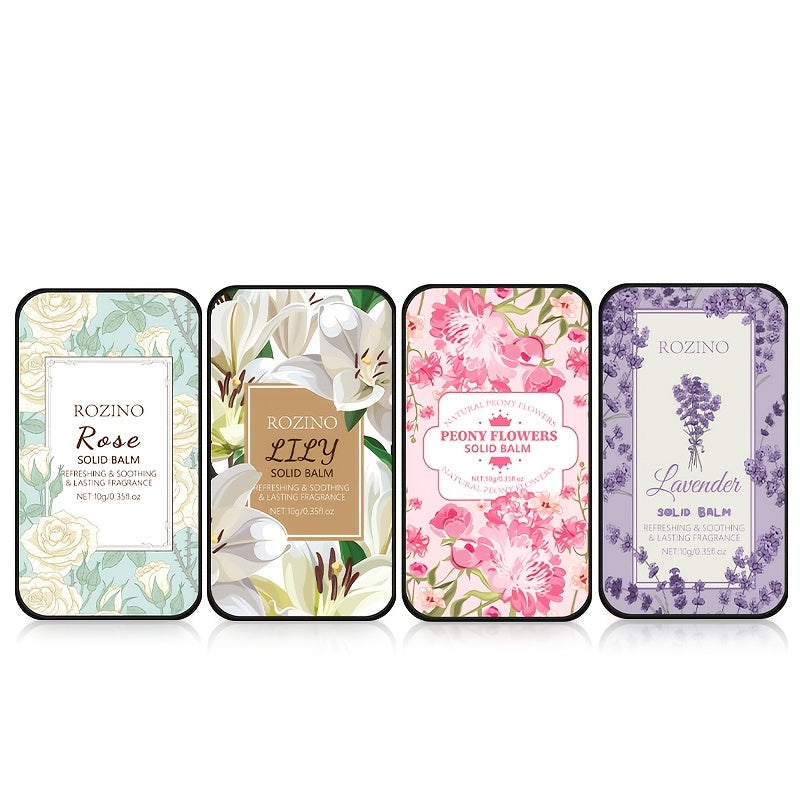 Set of 4 Solid Perfume Balms in Lavender Lily Peony Rose Scents for Women and Adults