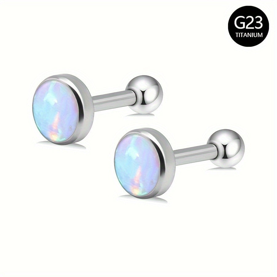 2-Piece Titanium Opal Stud Earrings for Women Hypoallergenic Jewelry