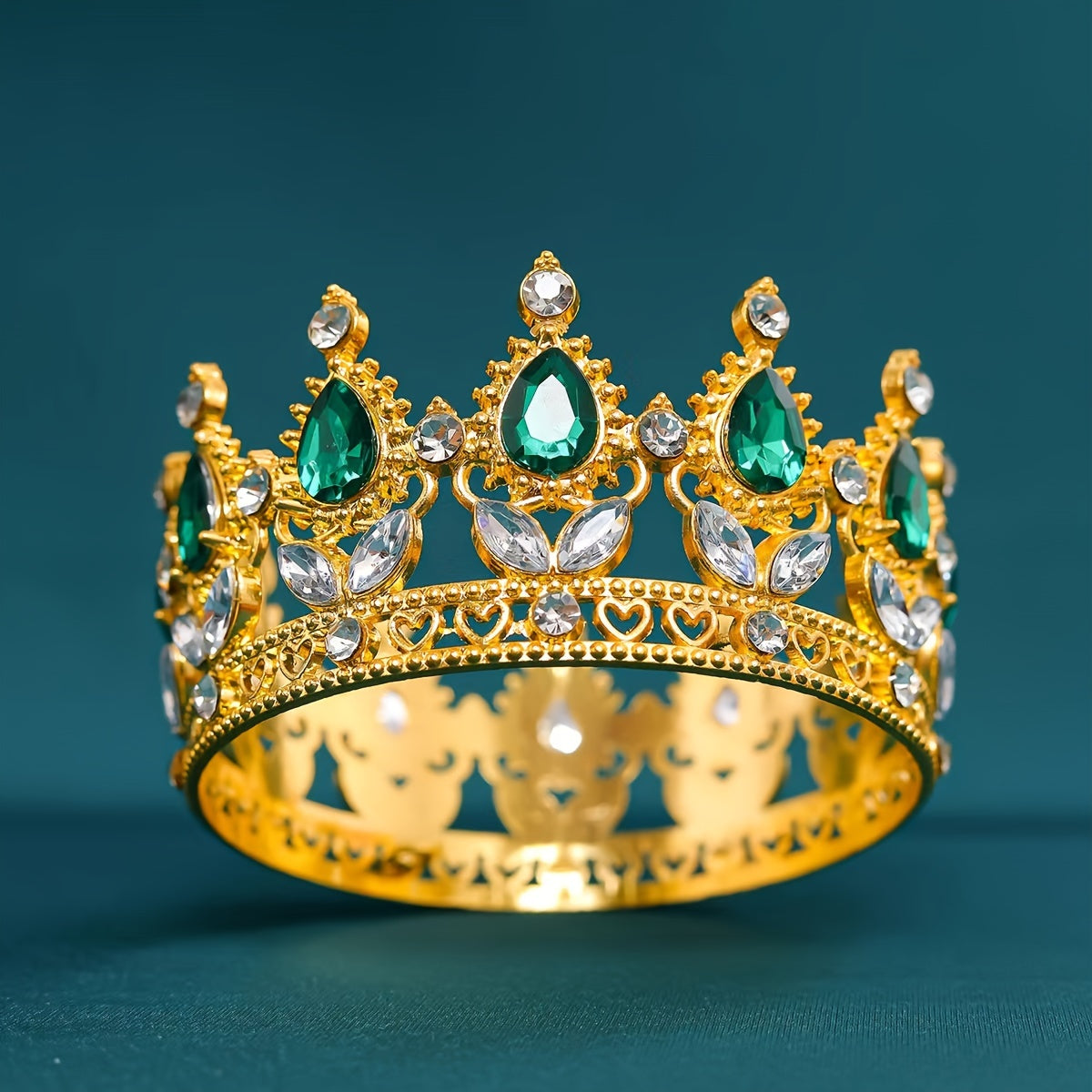 Мини-ободок для волос для невест в стиле барокко с блестками и зелёными драгоценными камнями