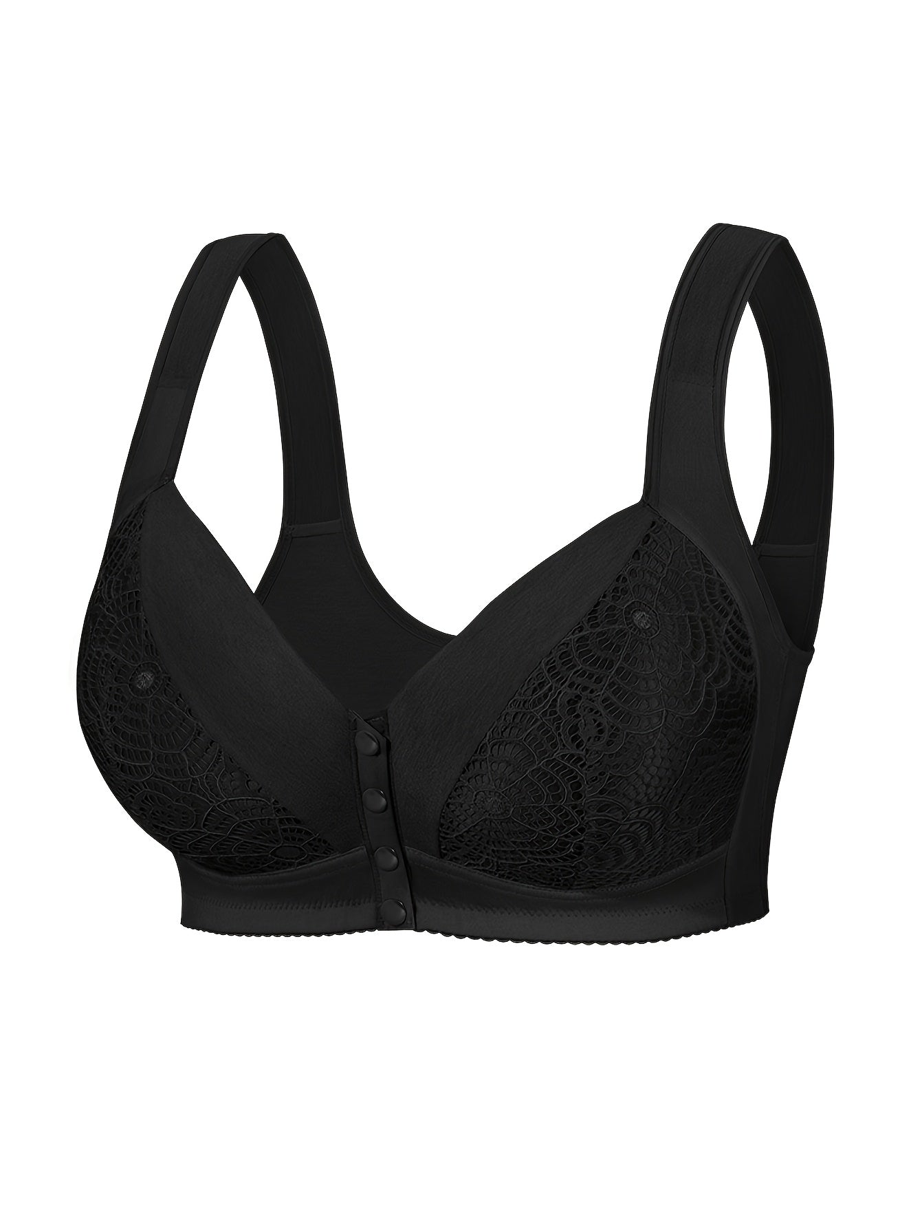 Plus Size Lace Bralette Wireless Full Coverage with Front Closure and Non-Removable Pads