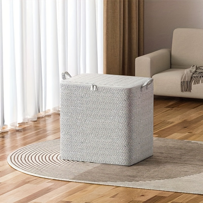 Large Fabric Storage Bags with Lids Handles Herringbone Pattern Multiple Sizes