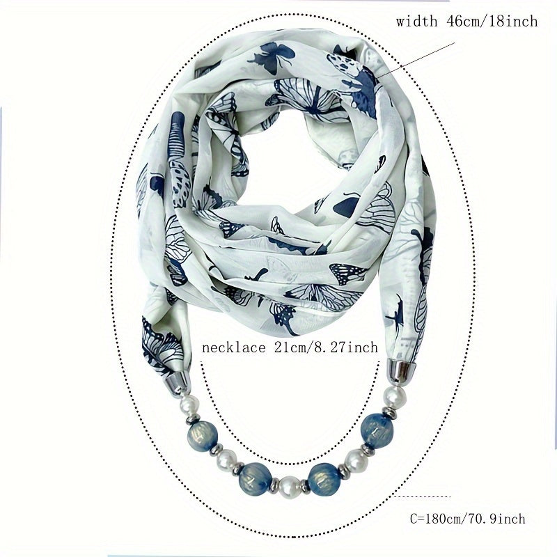Beaded Necklace Scarf Women’s Chiffon Imitation Ceramic Beads Infinity Accessory