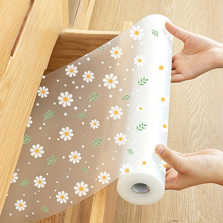 Waterproof Drawer Liner with Daisy Leaf Design Non-Slip Cut-to-Fit Shelf Protector