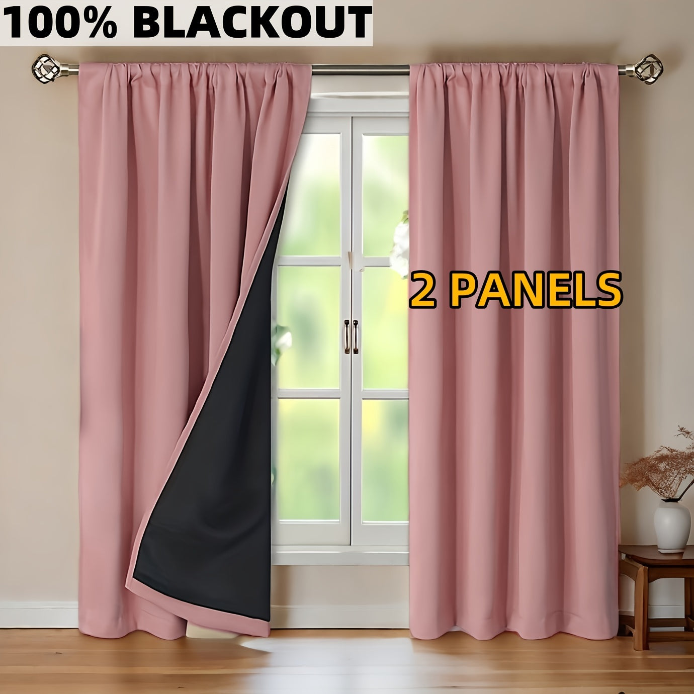 Cortinas blackout de 2 paneles de color sólido con bolsillos para barra para sala de estar, dormitorio y oficina