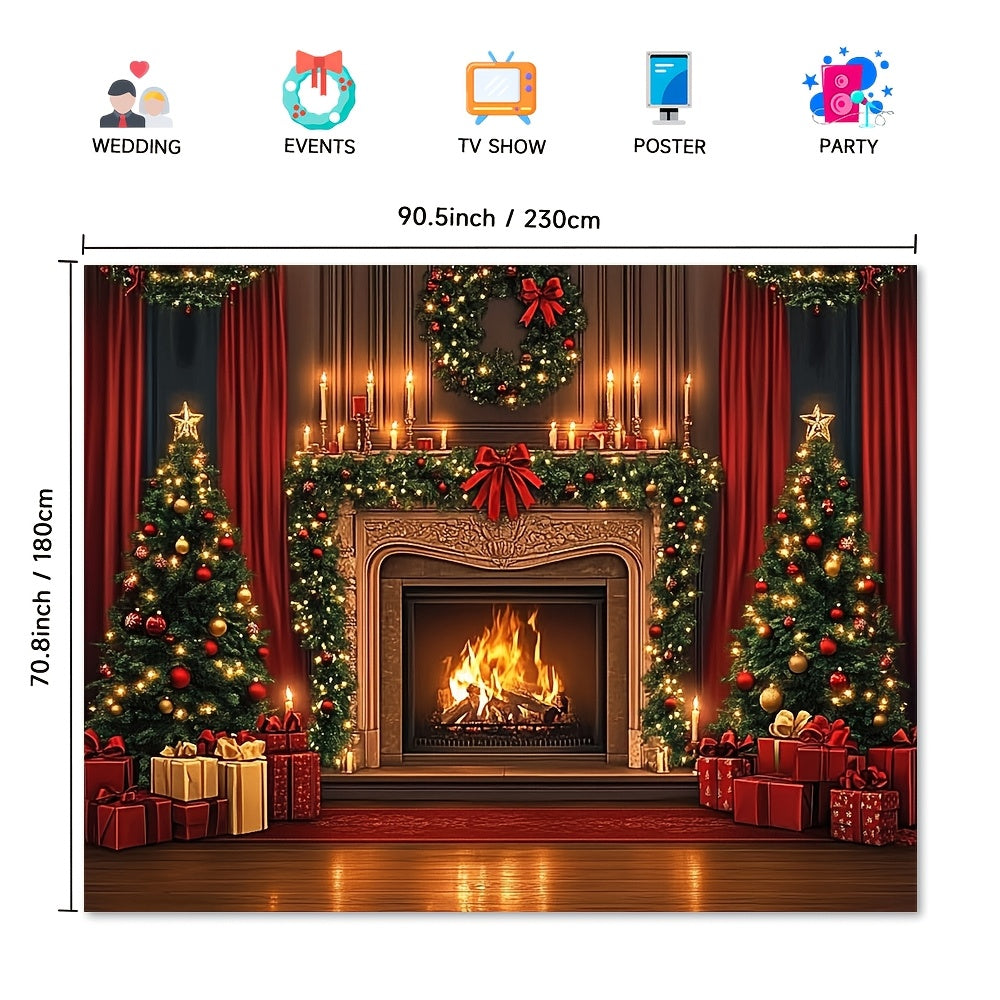 Brown Wooden Christmas Fireplace Backdrop for Weddings and Events