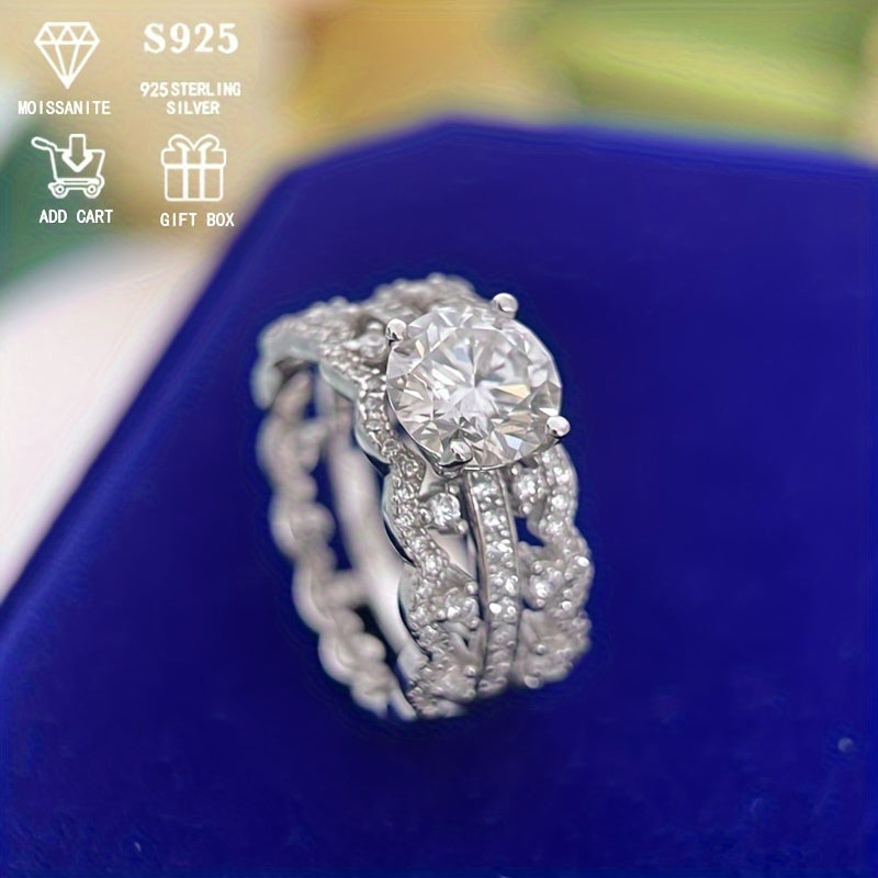 Women's Silver Moissanite Flower Ring 2ct Semi-Set Bohemian Style for Daily Wear