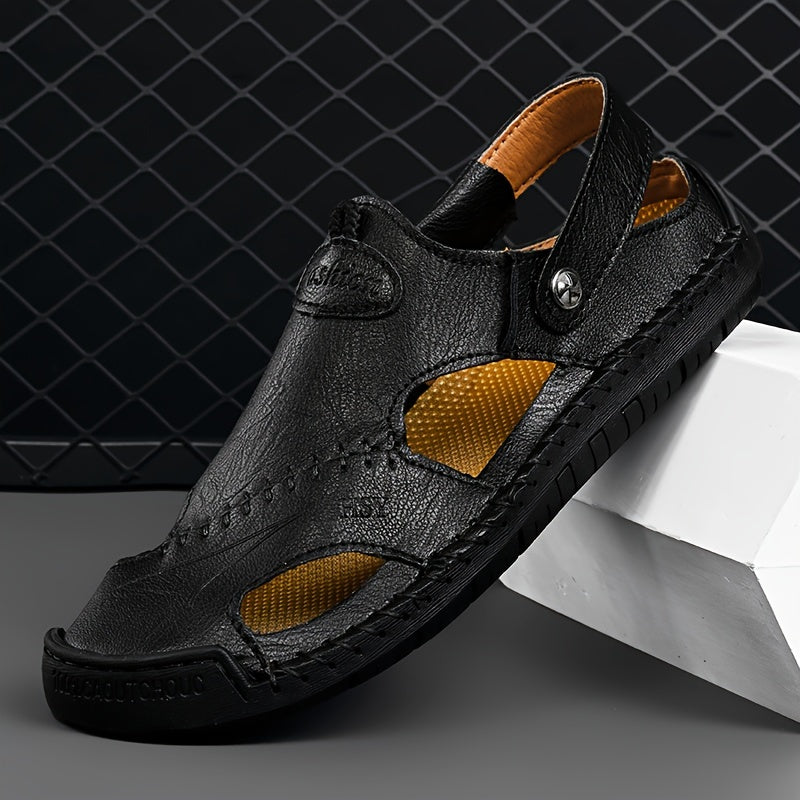 Vintage erkaklar sport sandallari, nafas oladigan slip-on dizayni, mikrofiber sintetik yuqori qismi, sun'iy astar va barcha mavsumlarda sayr qilish va kundalik kiyim uchun mos kauchuk taglik.