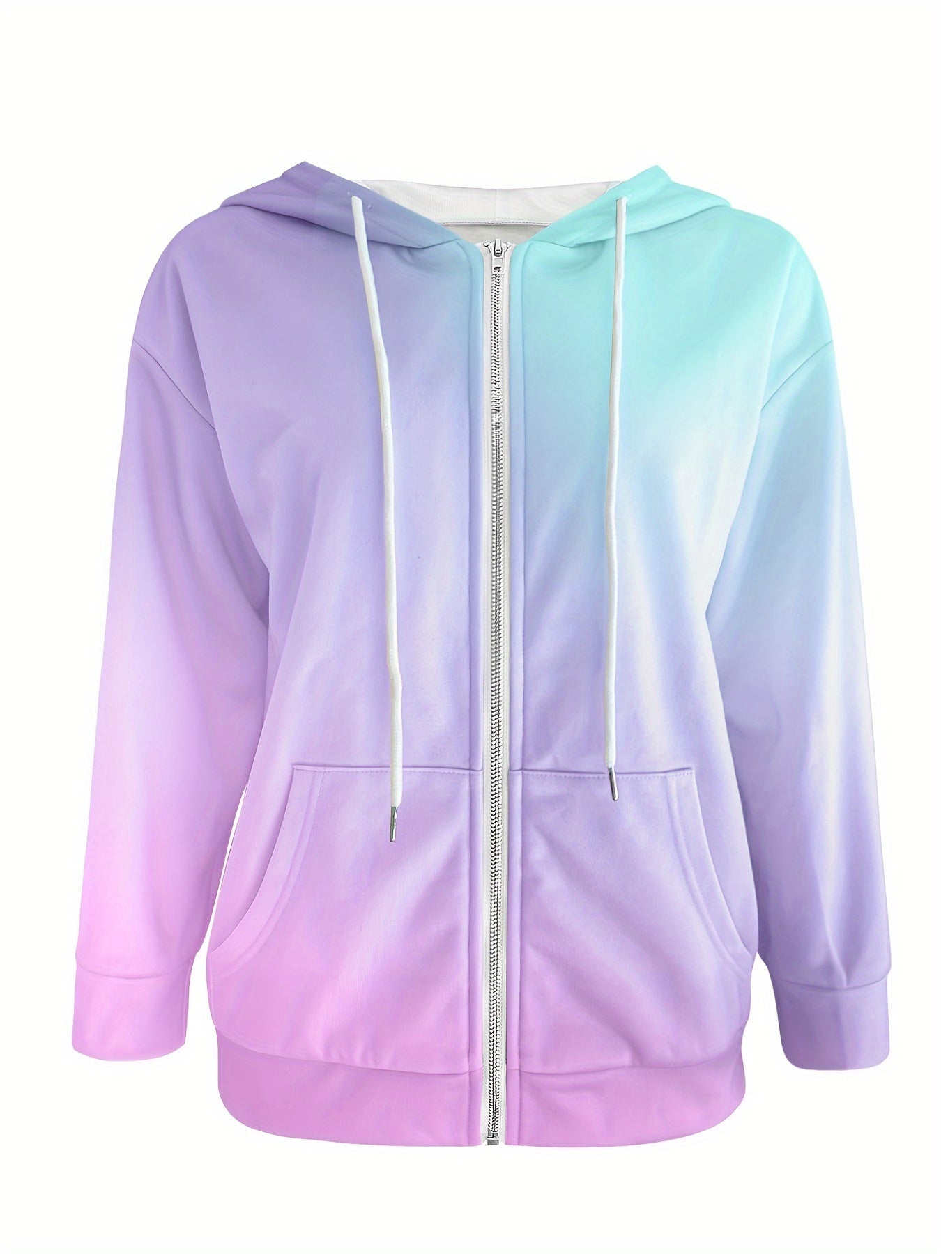 Women's Plus Size Ombre 3D Digital Print Zip-Up Hoodie Polyester Knit Long Sleeve Pullover Casual Jacket