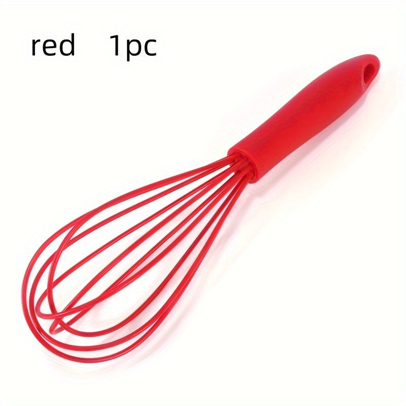 Batidor de huevos manual de silicona roja para hornear y cocinar
