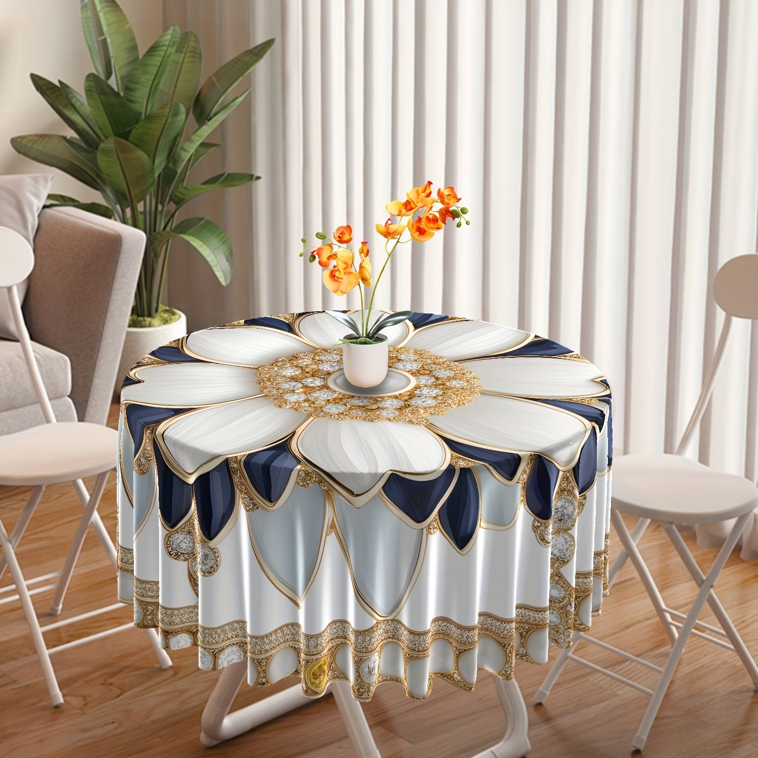 Waterproof Polyester Tablecloth with Diamond Pattern 160cm Diameter for Patio Dining and Outdoor Use