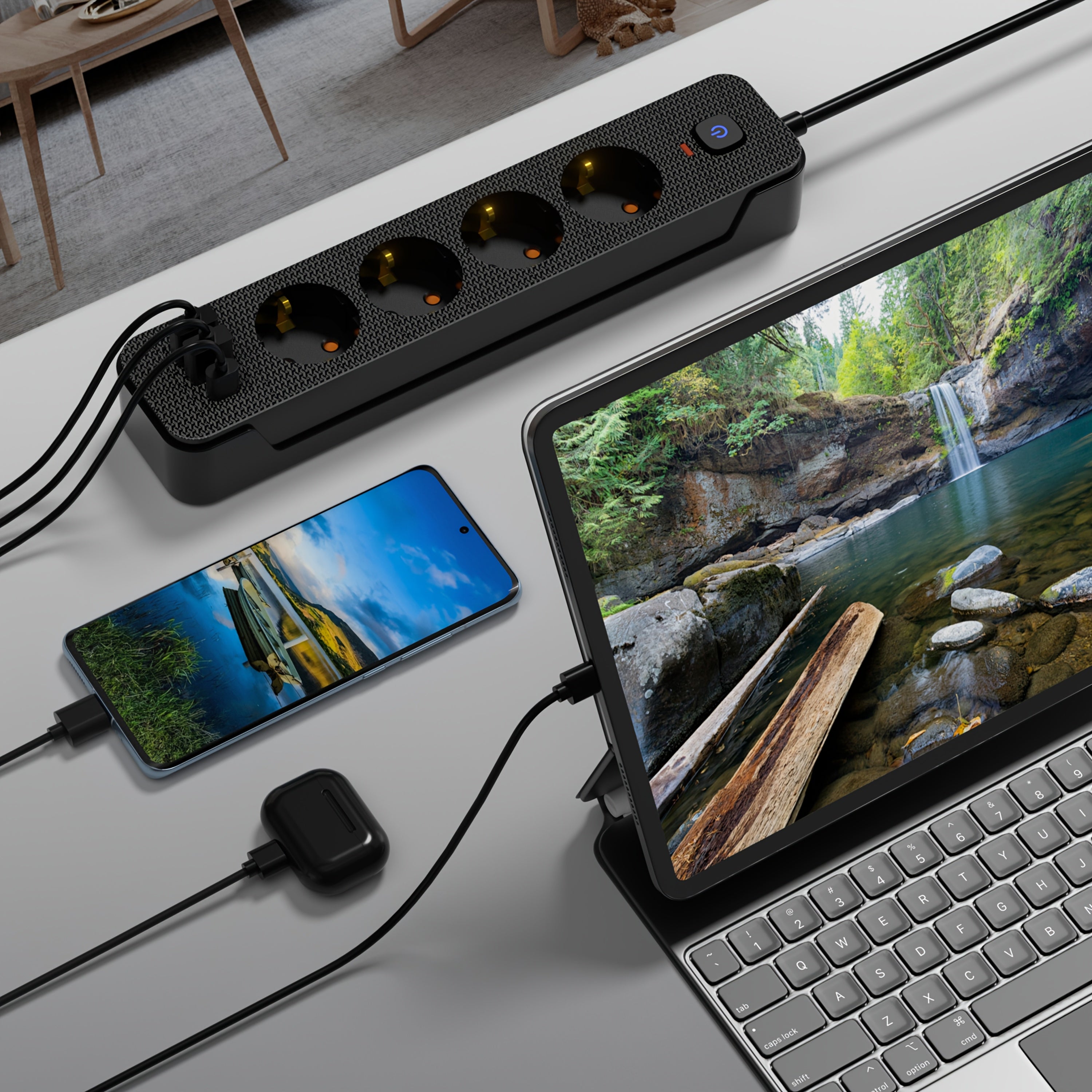 7-Socket USB Charging Station Power Board for Smartphones and Devices with Automatic Sensing Technology