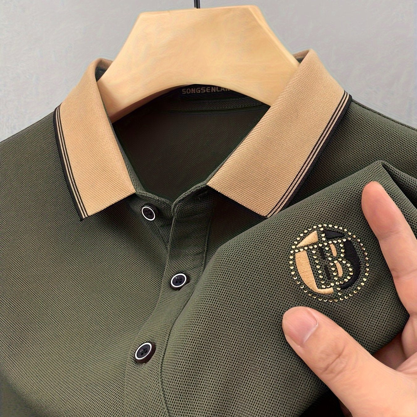 Camisa polo de verano para hombre con patrón geométrico bordado, punto de poliéster, ajuste regular, manga corta