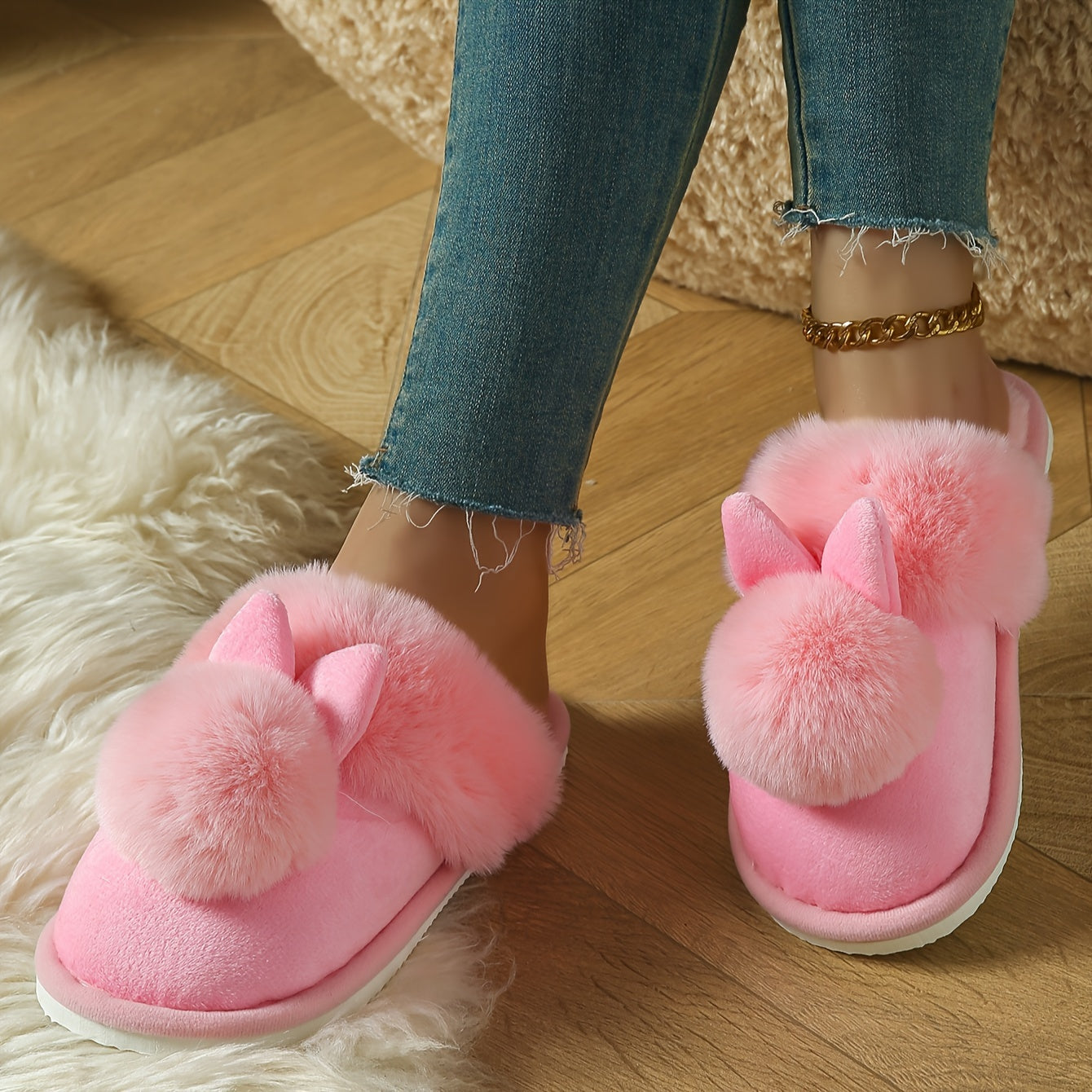 Unisex Plush Slippers Warm Cozy Winter Indoor Outdoor Couple Shoes
