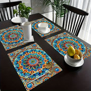 Mandala-Style Placemat Set with Persian Bohemian Design Heat Resistant Washable for Home and Restaurant