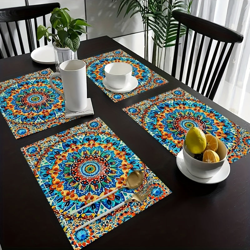 Conjunto de manteles individuales estilo mandala con diseño persa bohemio, resistente al calor, lavable para hogar y restaurante