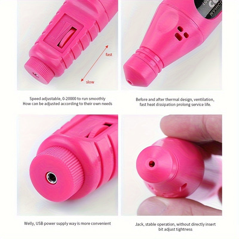 Electric Nail Drill Kit with 6 Sanding Bands and Nail Art Pen for Manicure and Pedicure