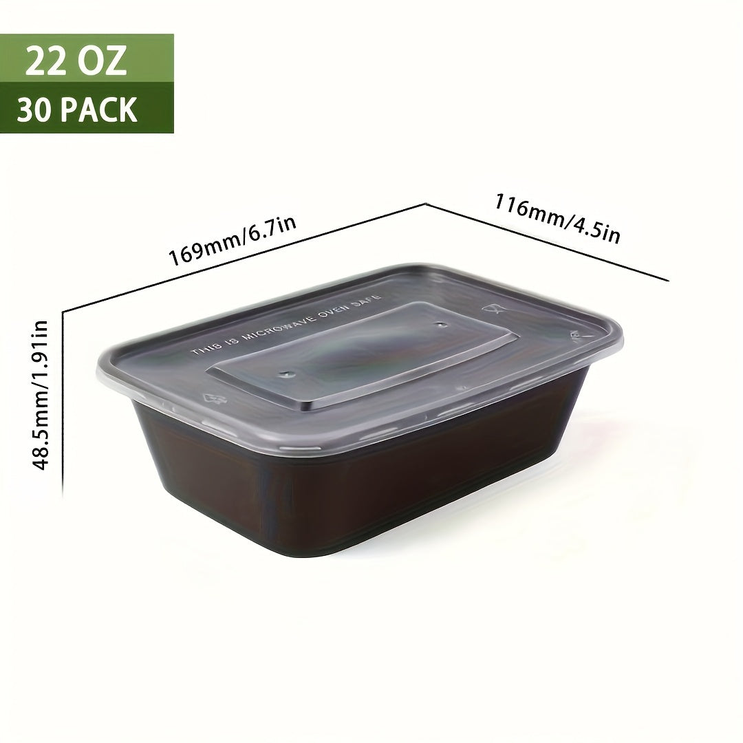 30 Pack Black Plastic Food Storage Containers with Lids, Leakproof, Microwave Safe