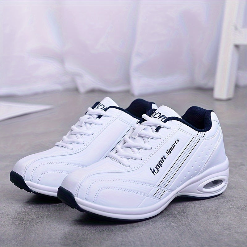 Women's Casual Low-Top Sneakers Breathable Microfiber White Pink Accents