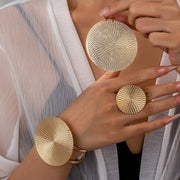 Retro Chic 4-Piece Jewelry Set Oversized Disc Earrings Ring Bracelet Iron Unplated Statement Accessories