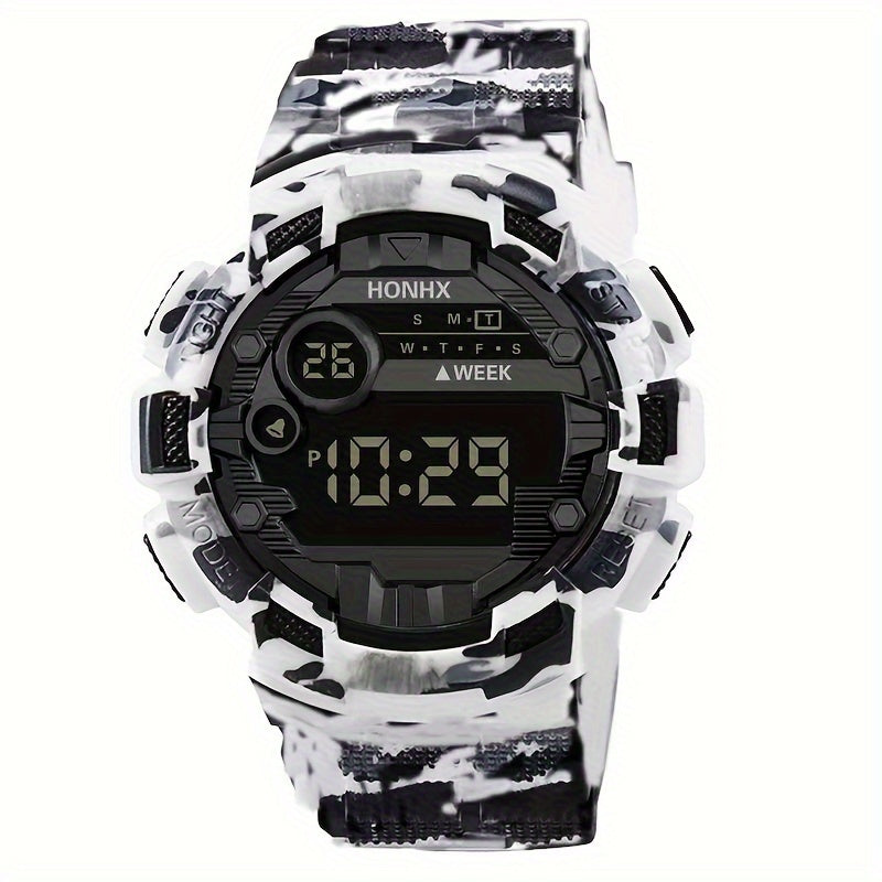 Men's Digital Sports Watch with Stopwatch Night Light and Black Plastic Band