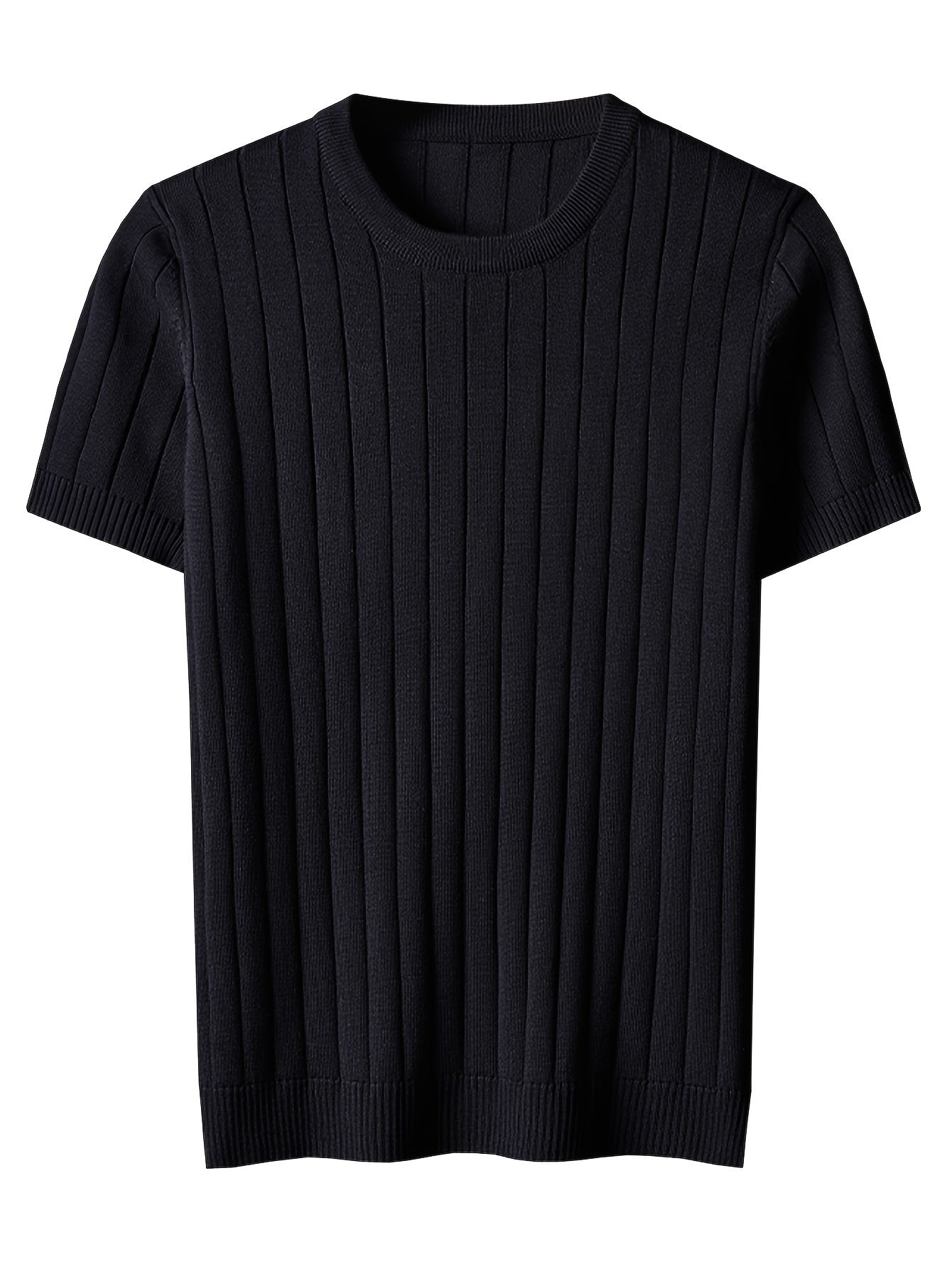 Men's Short Sleeve Knit Sweater Casual Fall Winter Solid Stripe Crew Neck Medium Stretch Polyester Viscose